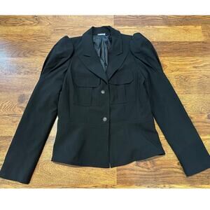 Allen B Schwartz Lux Military Blazer - Black - Size Medium Chic Modern Military